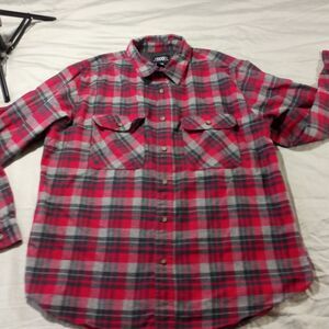 Rugged Wear Men's Red & Gray's Plaid Flannel Long Sleeve Button-down Shirt XL